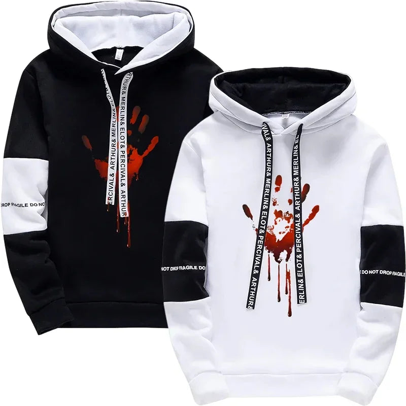 2025 New Arrival Men's Funny Hoodie Realistic Bloody Palm Printed Sweatshirts All Season Daily Casual Sport Pullover Tracksuit