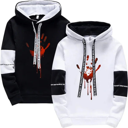 2025 New Arrival Men's Funny Hoodie Realistic Bloody Palm Printed Sweatshirts All Season Daily Casual Sport Pullover Tracksuit