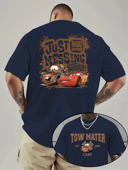 Disney Cars Lightning McQueen T-Shirt Oversized Y2k Daily Leisure and Theme Activities Wear Short Sleeve Female Male Clothing