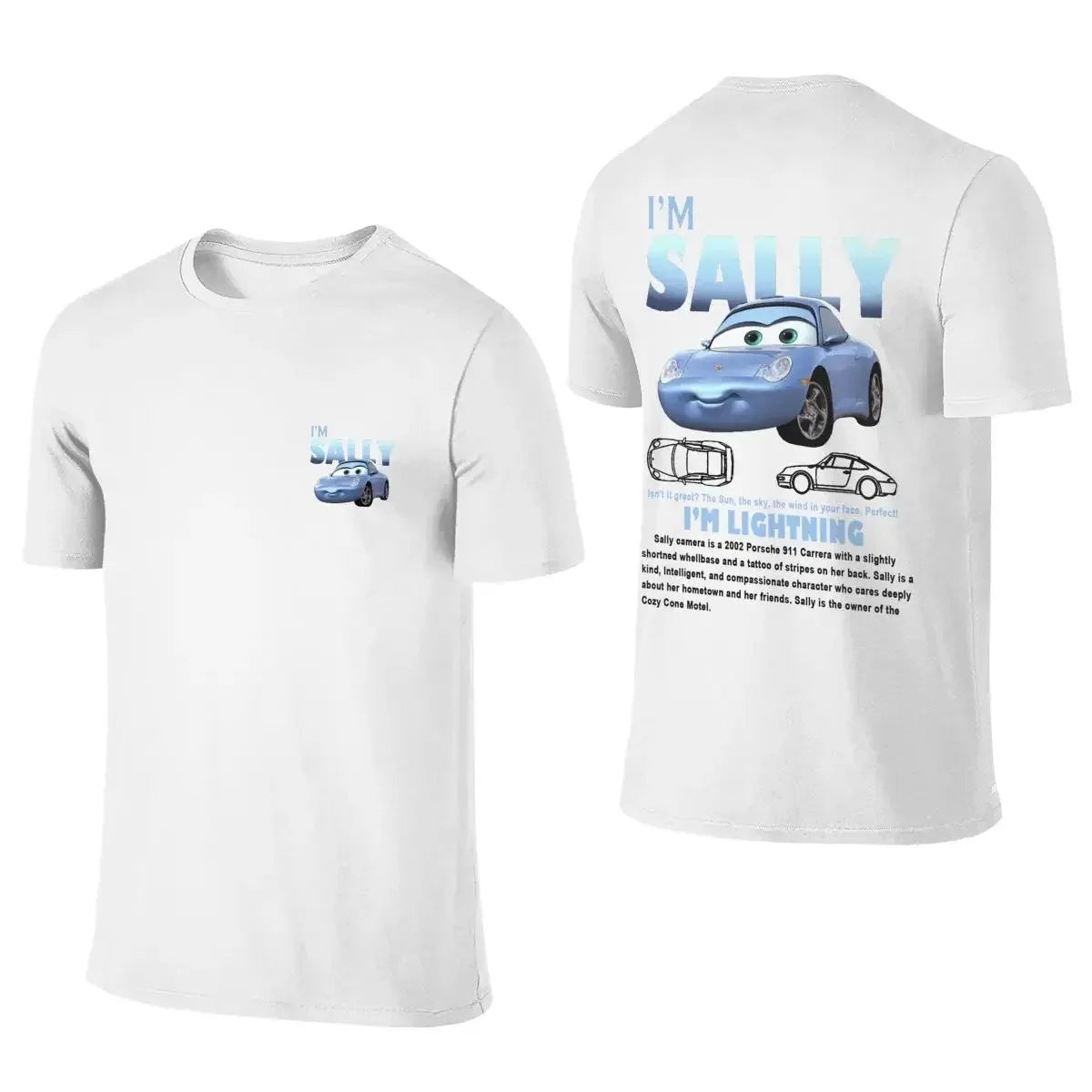 Disney Pixar Movie Cars T-shirt Couple Mens Womens Lightning Mcqueen Sally Oversized Y2k T-shirts Double-sided Printed Clothing