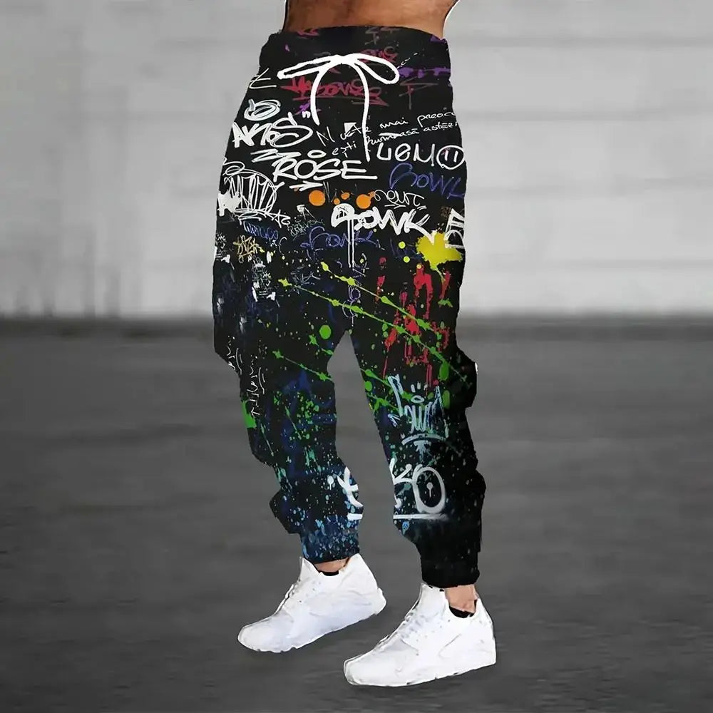 New street hip-hop style fashionable and casual 3D graffiti printed men's outdoor trousers for the autumn of 2025
