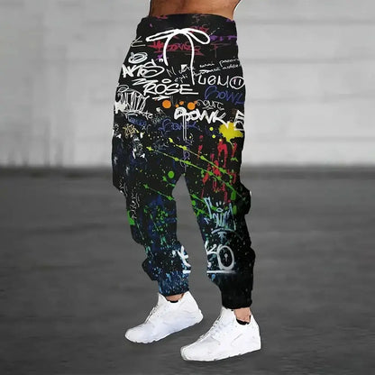 New street hip-hop style fashionable and casual 3D graffiti printed men's outdoor trousers for the autumn of 2025