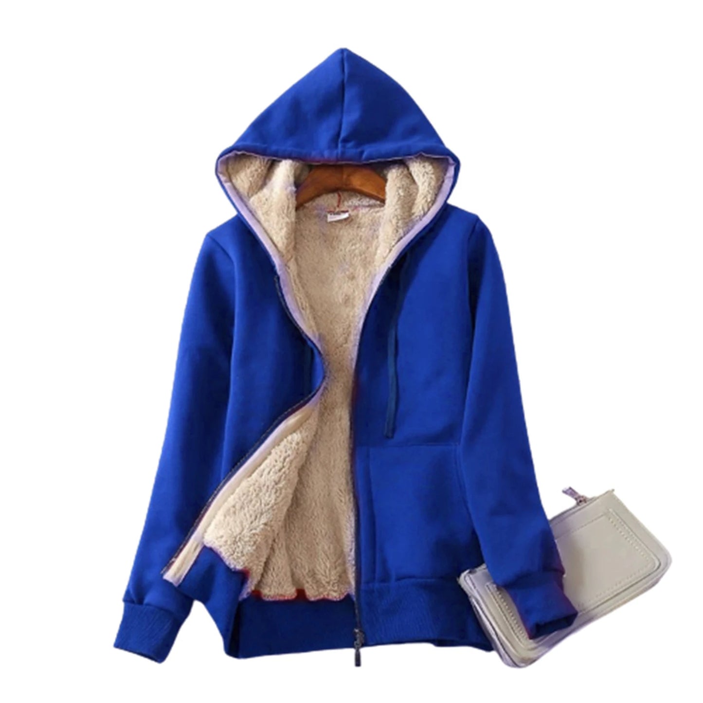 Women's Thick Lined Hoodie Jacket with Pocket Drawstring Hood Front Zipper Warm Coat Unisex's Outwear Long Sleeve Solid Color H9