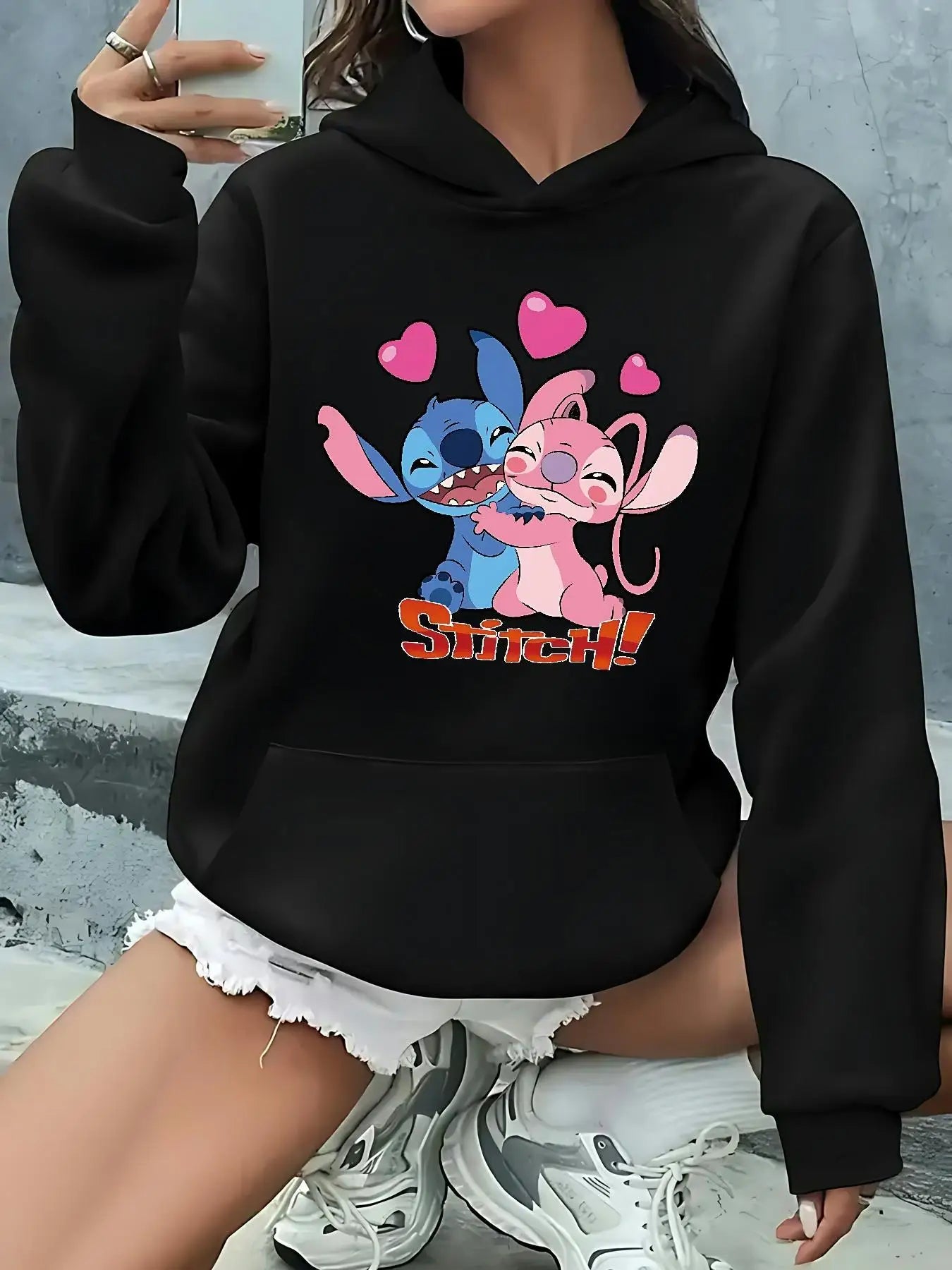 New 2025 Disney Stitch Pattern Women Hoodie Autumn Winter Casual Unisex Pullover Sweatshirt Clothing Hoody Streetwear Oversized