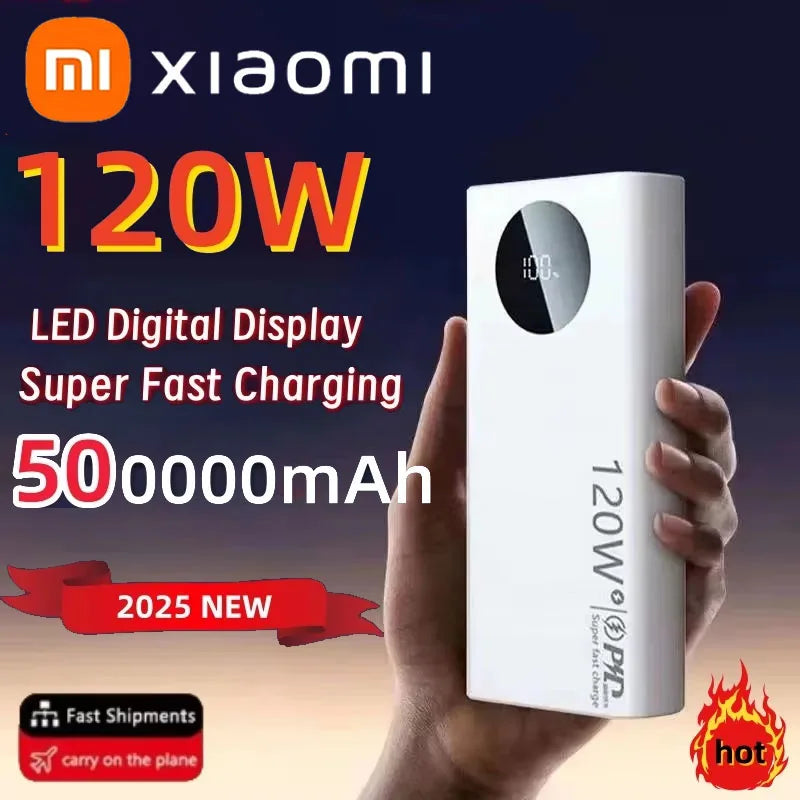 Xiaomi 120W 500000mAh High Capacity Power Bank Fast Charging Powerbank Portable Battery Charger For iPhone Samsung Huawei 2025
