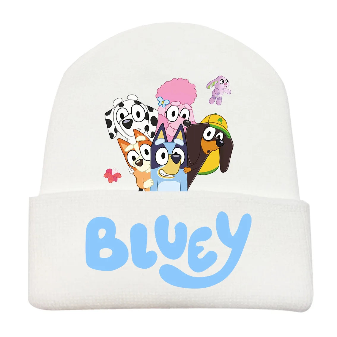 New Anime Bluey Children's Knitted Hat Cute Bingo Family Printed Wool Hat Autumn and Winter Style Velvet Hat Gift