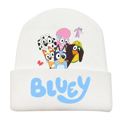New Anime Bluey Children's Knitted Hat Cute Bingo Family Printed Wool Hat Autumn and Winter Style Velvet Hat Gift