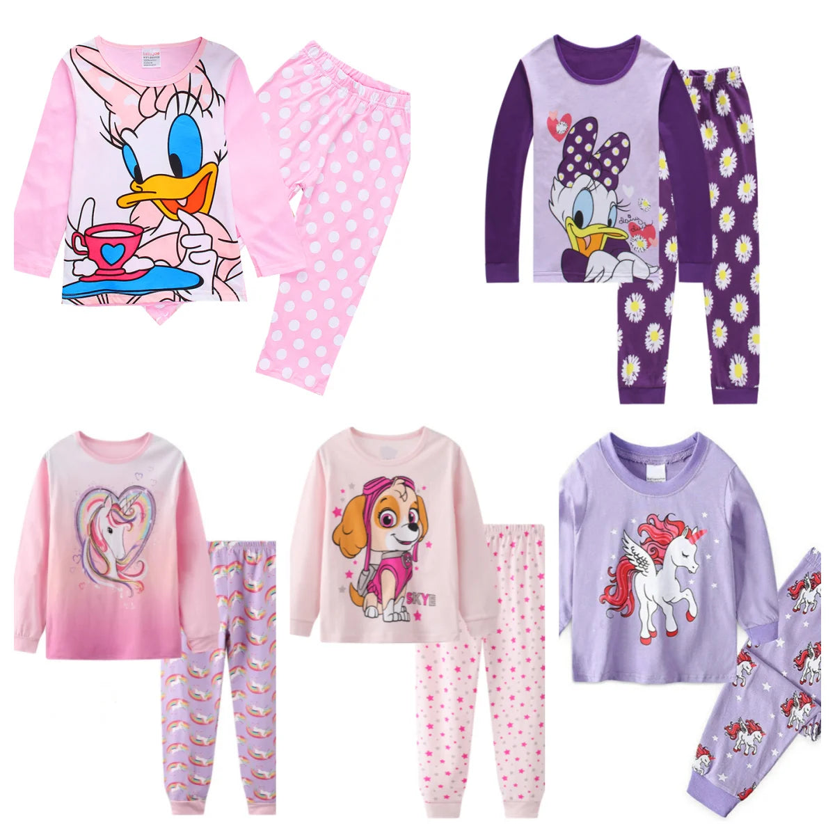 Kids Pajama Set Daisy Cartoon Cotton Soft princess Print Loungewear Long Sleeve Pjs Sleepwear for Toddler Boys Girls