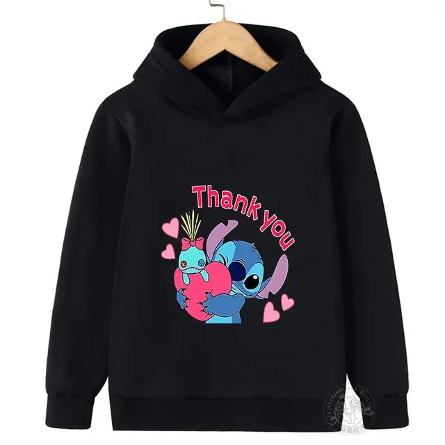Spring Autumn Disney Stitch Street Fashion Boys and Girls Sweatshirt Children's Sports Pullover Outdoor Kids Hooded Hoodie