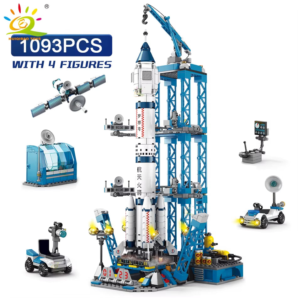 HUIQIBAO Space Aviation Bemannte Raketenbausteine ​​mit Astronautenfigur City Aerospace Modell Bricks Kinderspielzeug für Kinder