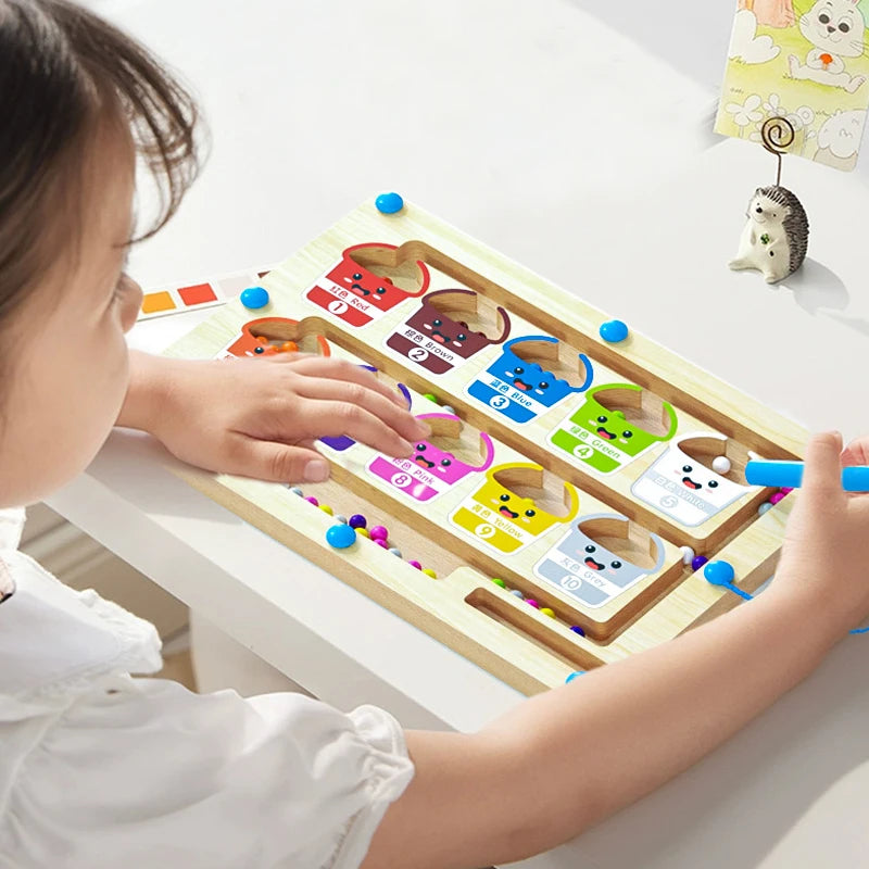 Montessori Magnetische Farbsortierspiele, Labyrinthbrett, Stift, bewegliche Perlenspiele, Holzsteuerung, sensorisches Spielen, pädagogisches Spielzeug für Kinder