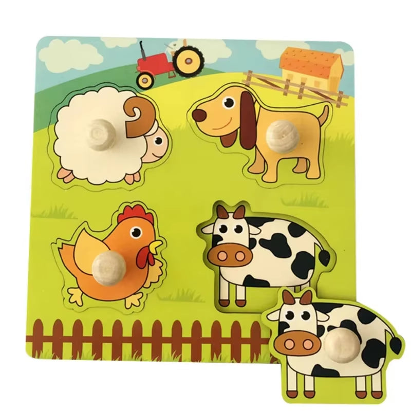 Montessori Babyspielzeug 3D-Holzpuzzles Kinderhandkratzbrettpuzzle Kinder Frühes Lernen Bildung Obst Kognitives Spielzeug