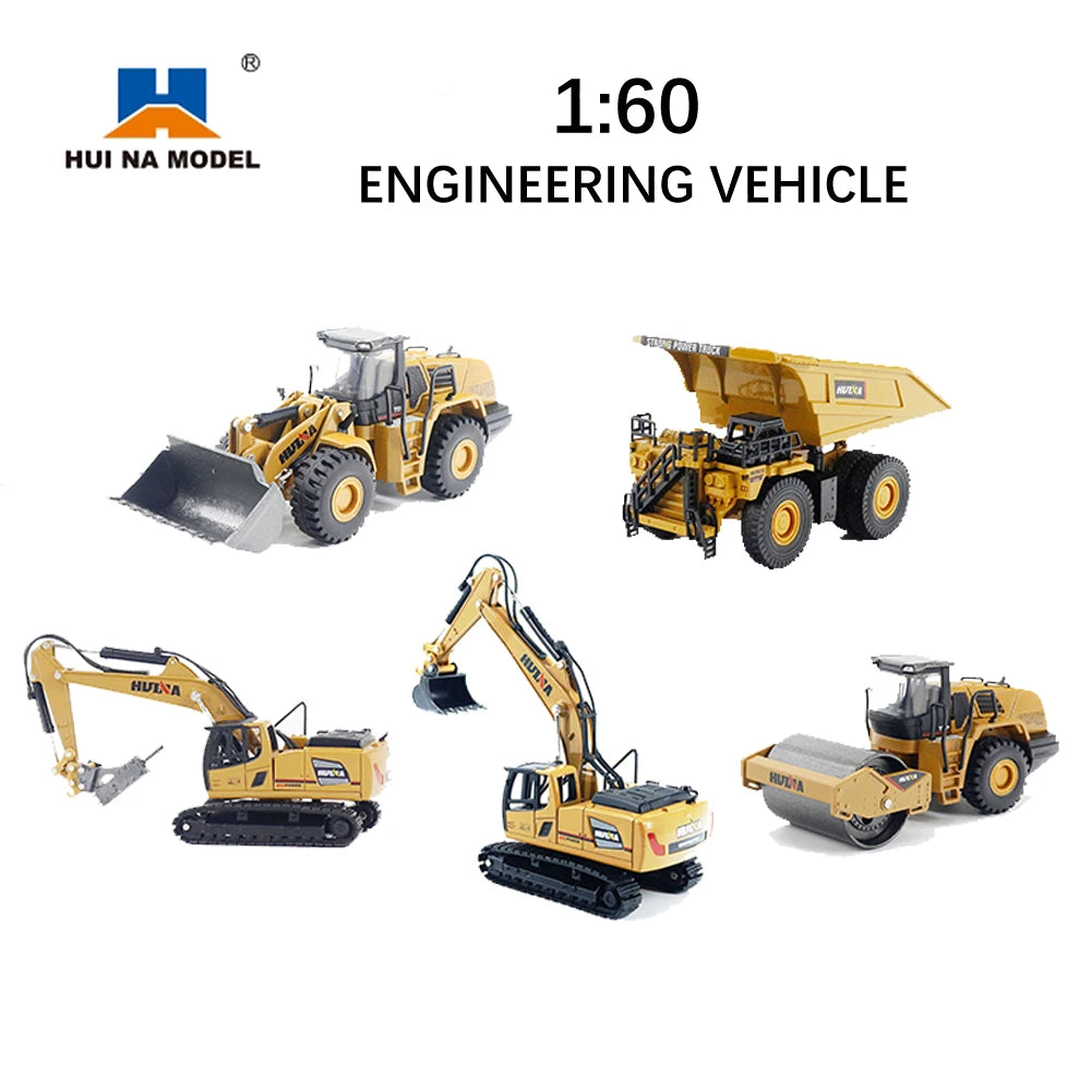 HUINA 1:60 Diecast Metal Model Dump Truck Excavator Wheel Loader Road Roller Construction Vehicle Toy Gift Truck for Children