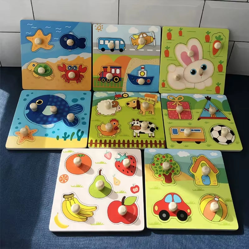 Montessori Babyspielzeug 3D-Holzpuzzles Kinderhandkratzbrettpuzzle Kinder Frühes Lernen Bildung Obst Kognitives Spielzeug