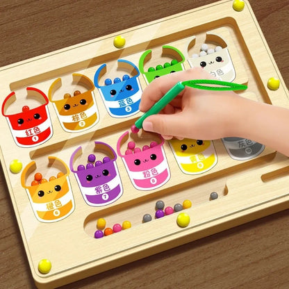 Montessori Magnetische Farbsortierspiele, Labyrinthbrett, Stift, bewegliche Perlenspiele, Holzsteuerung, sensorisches Spielen, pädagogisches Spielzeug für Kinder