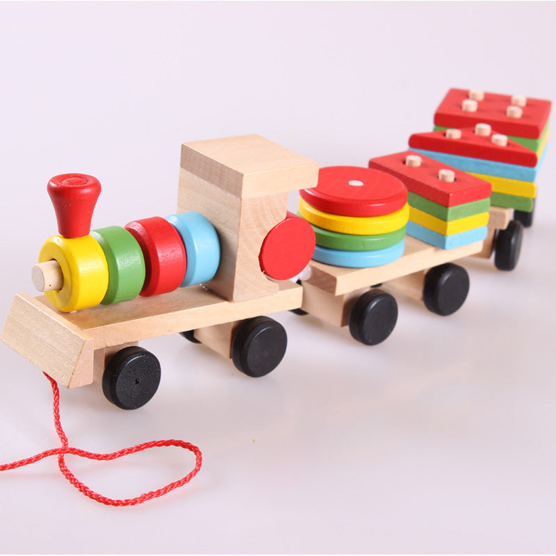 Holzzug Dreiteiliger Traktor Spielzeug Kinder Intelligenz Puzzle Spielzeug Lernspielzeug