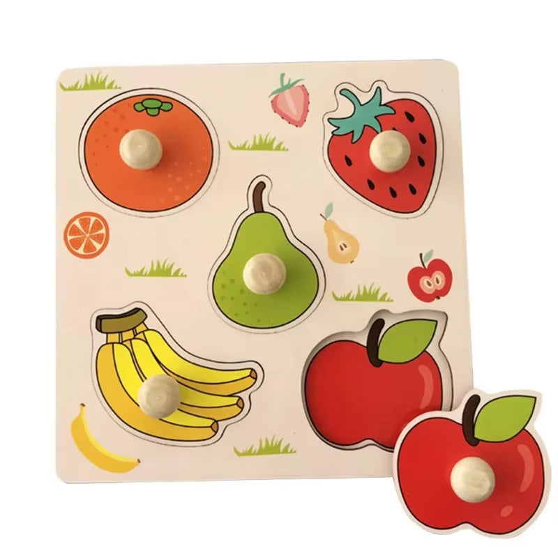 Montessori Babyspielzeug 3D-Holzpuzzles Kinderhandkratzbrettpuzzle Kinder Frühes Lernen Bildung Obst Kognitives Spielzeug