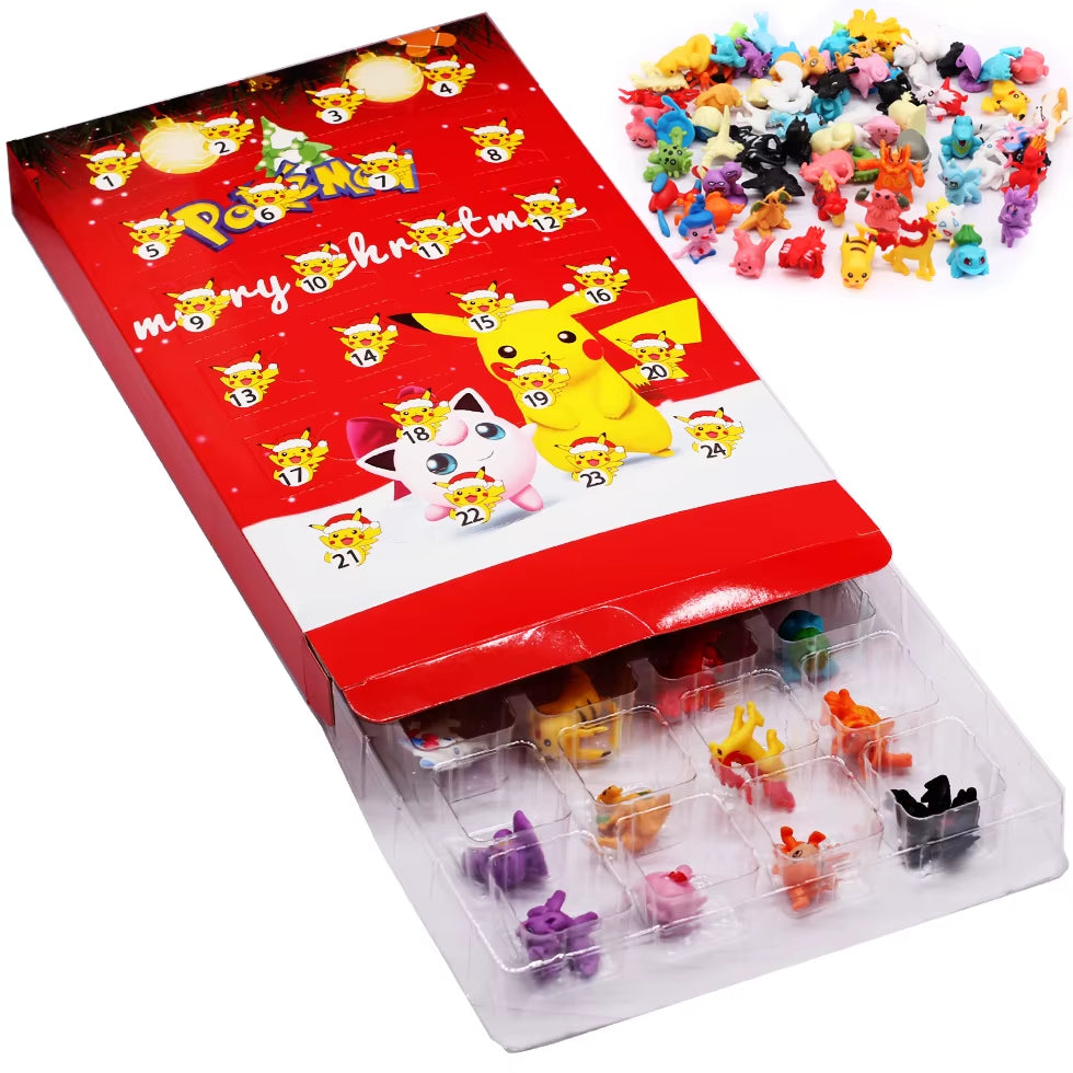 Pokemon Weihnachten Adventskalender Box 24Pcs Kawaii Pikachu Anime Figuren Kinder Spielzeug für Jungen Mädchen Weihnachtsgeschenke