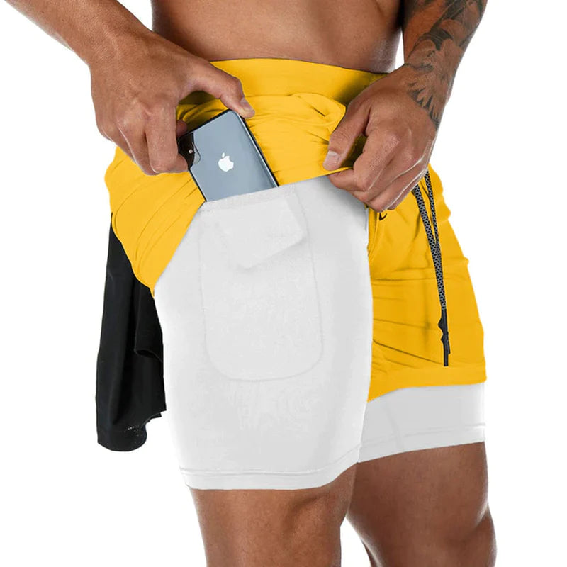 Spandex-Shorts Laufshorts Herren Gym Sportshorts 2 in 1 Schnelltrocknend Workout Training Gym Fitness Jogging Kurze Hosen Sommer Herrenshorts 2025
