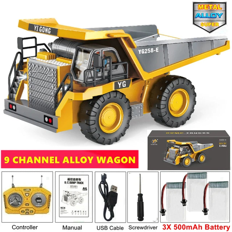 Remote Control Excavator Toy Radio Controlled RC Dump Truck Vehicle Crawler Bulldozer Construction Car Gifts for Kids Boys