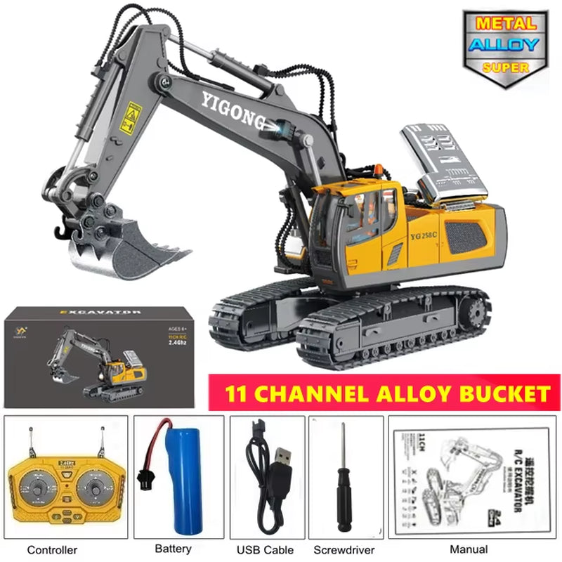 Remote Control Excavator Toy Radio Controlled RC Dump Truck Vehicle Crawler Bulldozer Construction Car Gifts for Kids Boys