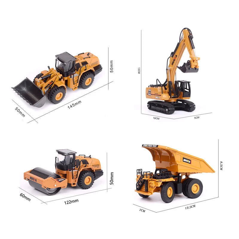 HUINA 1:60 Diecast Metal Model Dump Truck Excavator Wheel Loader Road Roller Construction Vehicle Toy Gift Truck for Children