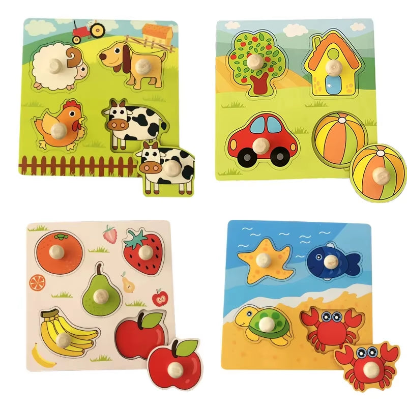 Montessori Babyspielzeug 3D-Holzpuzzles Kinderhandkratzbrettpuzzle Kinder Frühes Lernen Bildung Obst Kognitives Spielzeug