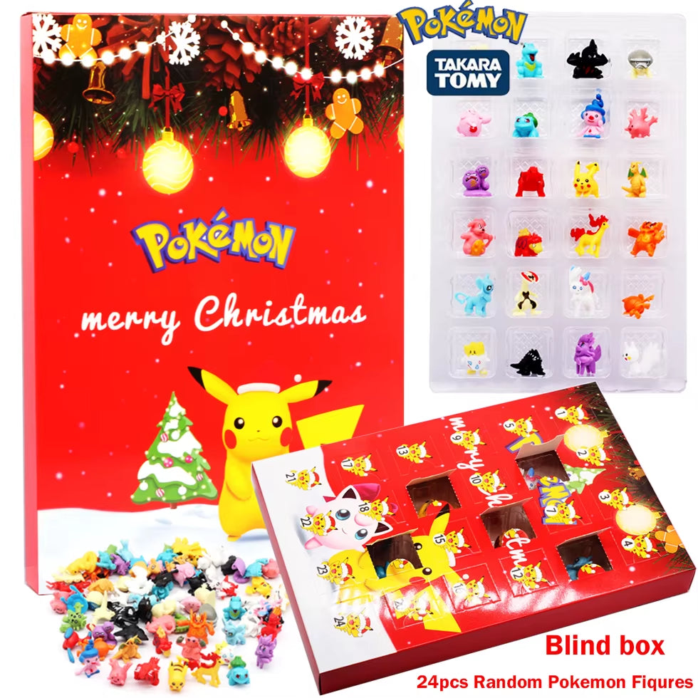 Pokemon Weihnachten Adventskalender Box 24Pcs Kawaii Pikachu Anime Figuren Kinder Spielzeug für Jungen Mädchen Weihnachtsgeschenke