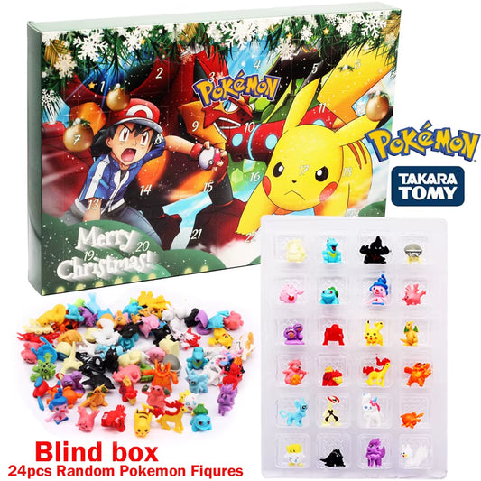 Pokemon Weihnachten Adventskalender Box 24Pcs Kawaii Pikachu Anime Figuren Kinder Spielzeug für Jungen Mädchen Weihnachtsgeschenke